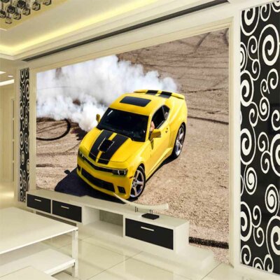 Yellow Car Smoke Full Wall Mural Photo Wallpaper Printing 3D Decor Kid Home
