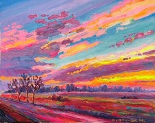 Art 15"/19", Morning, original oil painting, landscape, stretched canvas