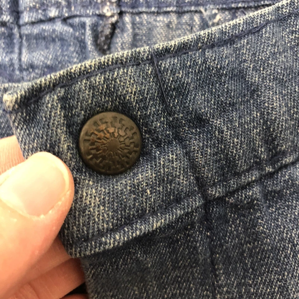 Pantalones de mezclilla vaqueros occidentales de colección años 70 Pioneer Wear azules con fondo de campana de discoteca Foto 3 de 4