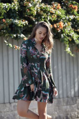 Jaase Rihana Shirt Dress S Green Boho Festival Feather Floral Paisley Bell  Slv | eBay