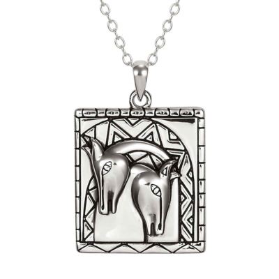 Embracing Horses Silver Laurel Burch Necklace 18'' Chain