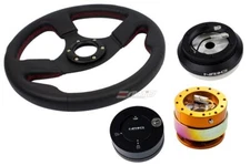 NRG 320 Race Leather Steering Wheel Red/130 Hub/2.0 RGMC Quick Release/Lock Matt