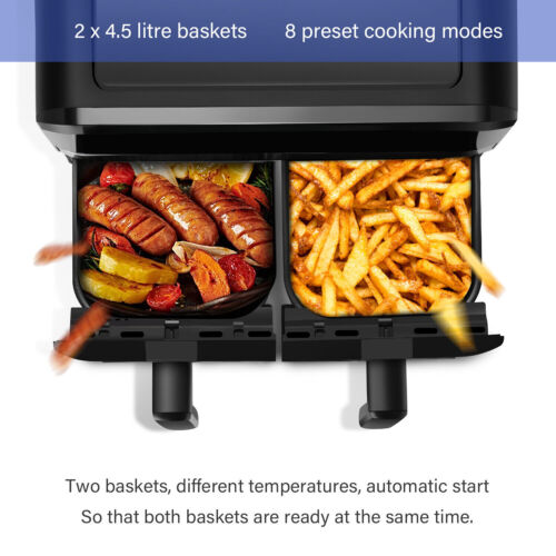 8-in-1 Air Fryer Double Digital Display Rapid Healthy Cooker Dual Basket 9L XXL - Picture 9 of 14