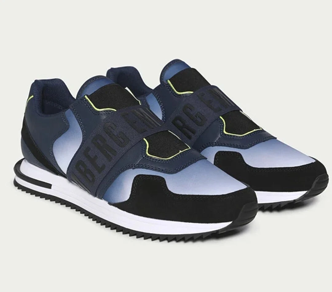 $235 BIKKEMBERGS Mens 12 Shoes HALED Low Top Suede SNEAKERS Navy Blue BKM0053