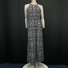 Stella Morgan Summer Maxi Dress 12 Black White Print Cut Out Neck Sleeveless
