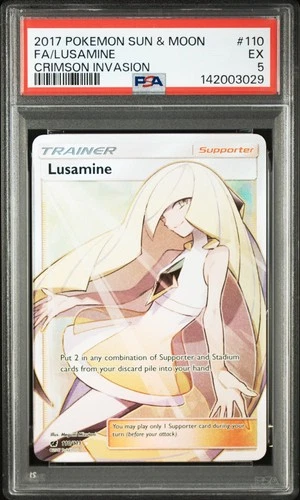 2017 POKEMON SUN & MOON CRIMSON INVASION #110 FULL ART/LUSAMINE PSA 5