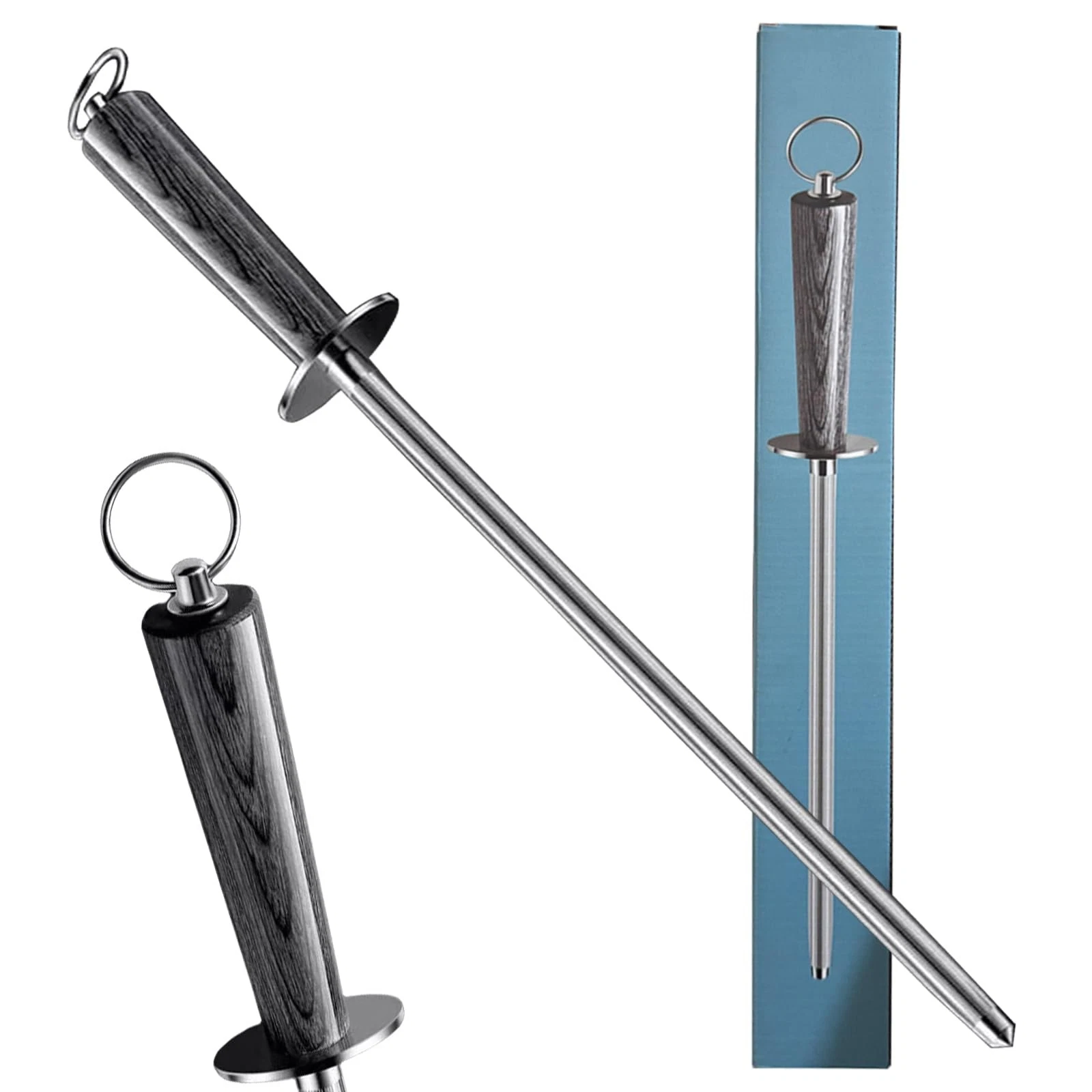 Honing Rod 12 Inch High Carbon Steel Knife Sharpener Color Wood Handle Tool