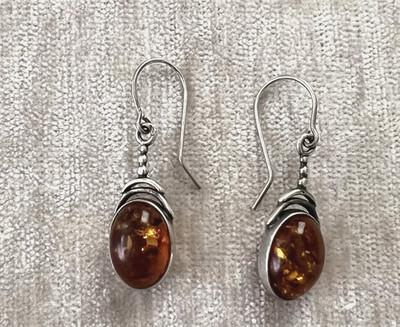 Vintage Bernstein und Sterling Silber Ohrhänger Ohrringe Nachlass Schmuck