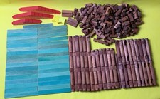 VINTAGE LINCOLN LOGS LOG BUILDING TOYS 209pc LOT ROOF PIECES CONNECTORS STEPS