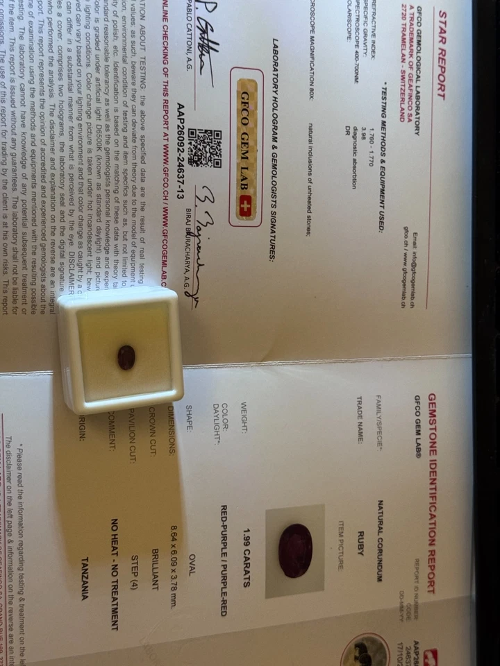 💎1.99 ct Untreated Ruby – Oval 8.64×6.09 mm, Tanzania – GFCO Report - Image 3 of 4