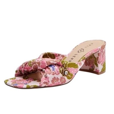 Katy Perry Tooliped Twisted Sandal Pink Brocade 7 Rhinestones Sequins Beads