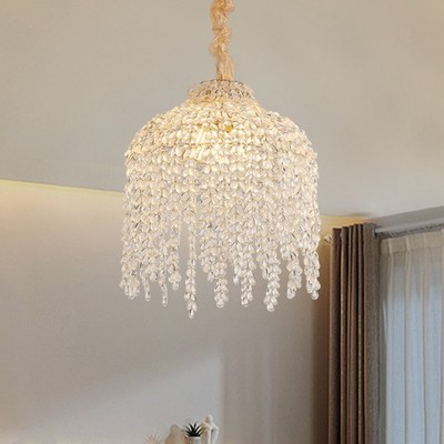 16'' Luxury K9 Crystal Chandelier Gold Waterfall Design LED Pendant Light Fixture