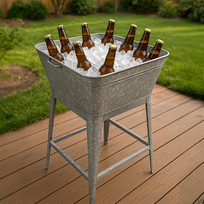 Multi-Functional Galvanized Metal Tub on Stand Beverage Planter Home Decor 32''H