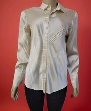 Louis Feraud Size US 8 Button Down Champagne Silk Women's Vintage Top Blouse C