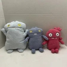 Lot Of 3 Ugly Doll Plush Monster Stuffed Animals Pink Blue Grey 12” And 8” 