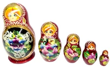 Vintage Russian Nesting Dolls Matryoshka Wooden 5-Pc Stacking Handcrafted 6"