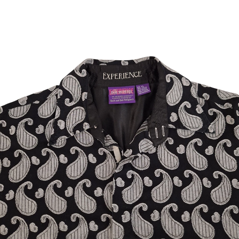 Jimi Hendrix Experience Button Shirt Mens XL Black Textured Paisley Rock Roll Re - Image 3 of 4