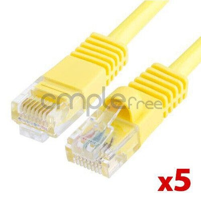 5x 3FT CAT5e Cable Ethernet Lan Network CAT5 RJ45 Patch Cord Internet Yellow NEW