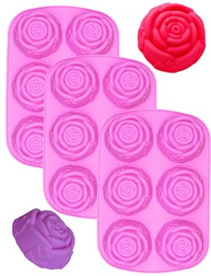 3 Pack of x Large Rose Flower Ice Cube Chocolate Soap Tray Mold Silicone MIX