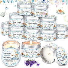 MTLEE 24 Pcs Thanksgiving Little Pumpkin Baby Shower Party Favors Candles Lavend