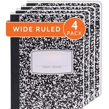 9.75x7.5 In Marble Notebook, Wide Ruled, 100 Sheets, Notes Journal, Black