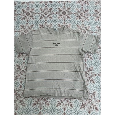 Cotton On Mens Loose Fit Striped T-Shirt Large Tan Brown Some Times Label Tee