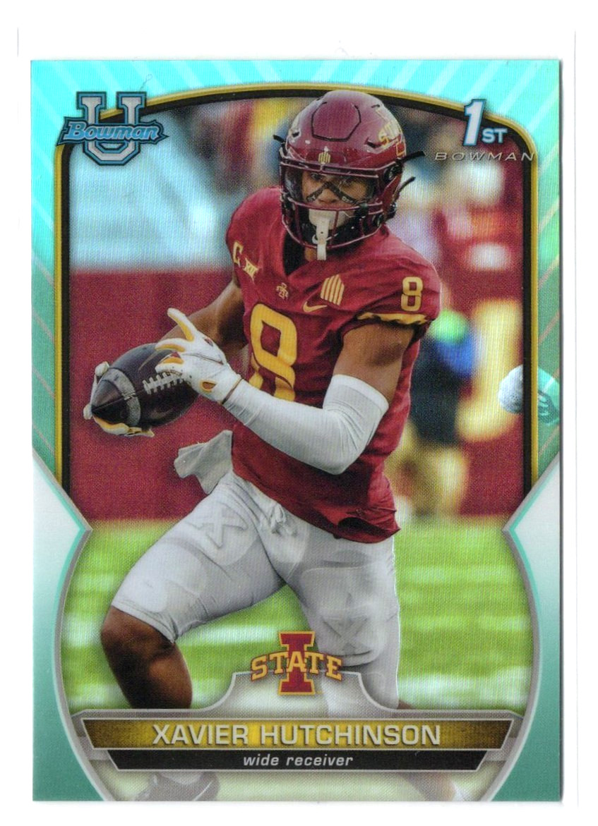 2022 Bowman Chrome University Aqua Refractor /299 Xavier Hutchinson #32 Iowa RC