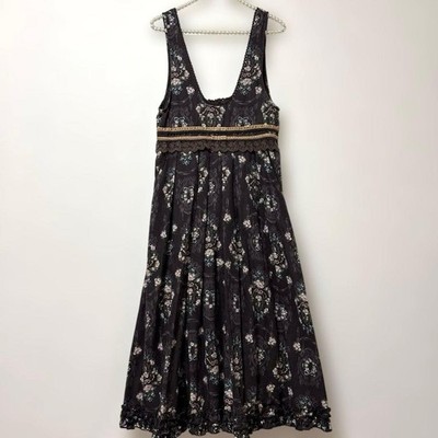 Axes Femme Rose Pattern Jumpsuit Dress Brown Mori Girl Y2K Japan