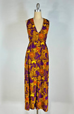 Vintage 1960's BAROQUE print unique homemade halter top palazzo pant jumpsuit Sm