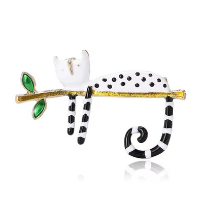 Vintage Style White Cat Brooch Gold Enamel Pin Cute Animal Statement Jewelry Gif