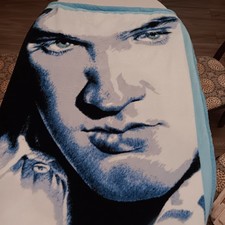 Blanket Throw Fleece 60 x 50 Elvis Presley Silhouette Blue White Polyester
