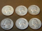Lot of 6 Washington Silver Quarters-90% Silver - Circulated  1 oz -$1.50 FV (l1)
