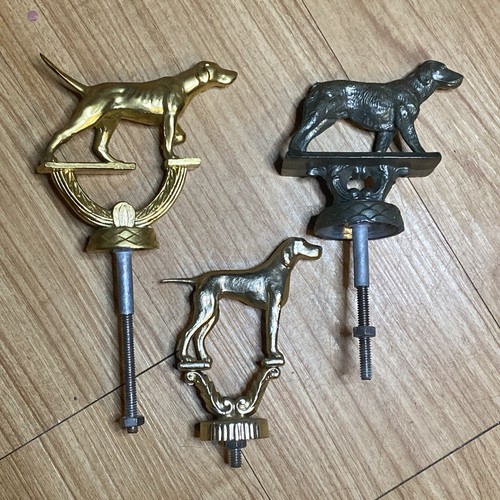 Lot Of 3 Vtg Gold Tone Metal Sooting Dog Trophy Topper Setter 1 Has Broken Tail