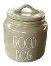 VTG Rae Dunn GOOD DOG Ceramic Canister Treat Jar with Lid Tan/ Cream Ceramic 6