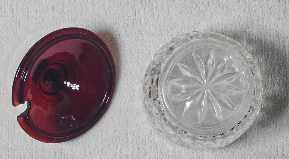 Vintage Anchor Hocking Covered Marmalade Jelly Jar Pineapple Fan Royal Ruby  Lid - Image 4 of 4