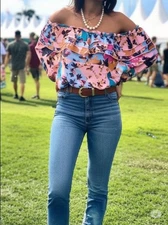 Bar III Women's Multicolor Floral Off-Shoulder Floral Ruffle Top Size Medium