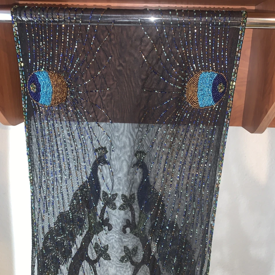 Bufanda Pavo Real Pájaro Con Cuentas **Hermosa** Colores Azul y Verde Foto 4 de 4