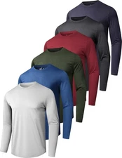 6 Pack Men's Quick Dry Long Sleeve Shirts Moisture Wicking Sun Protection UV ...
