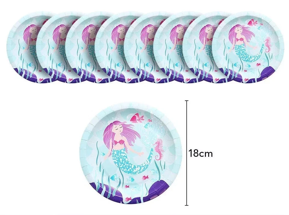 Mermaid Theme 10 Guests Tableware Pack Party Supplies Girls Birthday Decoration - image 2 of 4