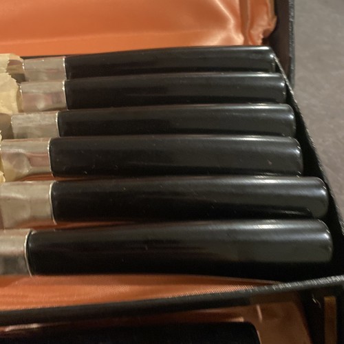 Vintage Sheffield Crown Crest England Carving Set & 6 Steak Knives Bakelite - Picture 4 of 12