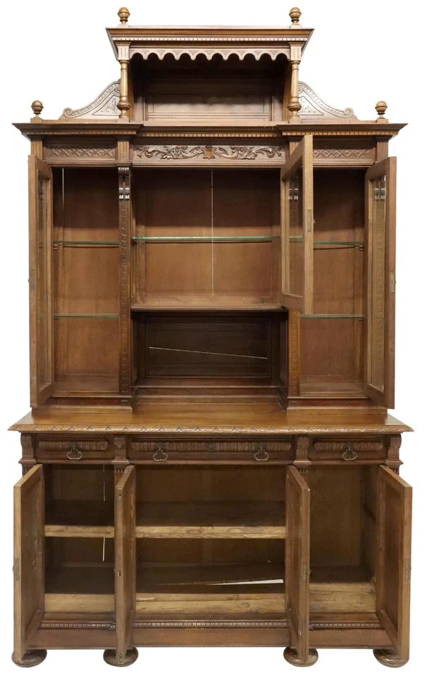 Aparador, folio italiano y figurativo, nogal tallado, foliatos, vidrio, ¡años 1800!! Foto 3 de 4