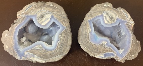 Pair Cut Geode Baby Blue Agate Geode Rock Crystal Paperweight Gray Whole 1.75lb - Picture 2 of 11