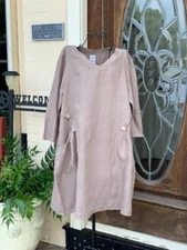 HLD1027 Mocha Medium NWT Match Point Linen Dress Pocket 3/4 Sleeve Mid Length