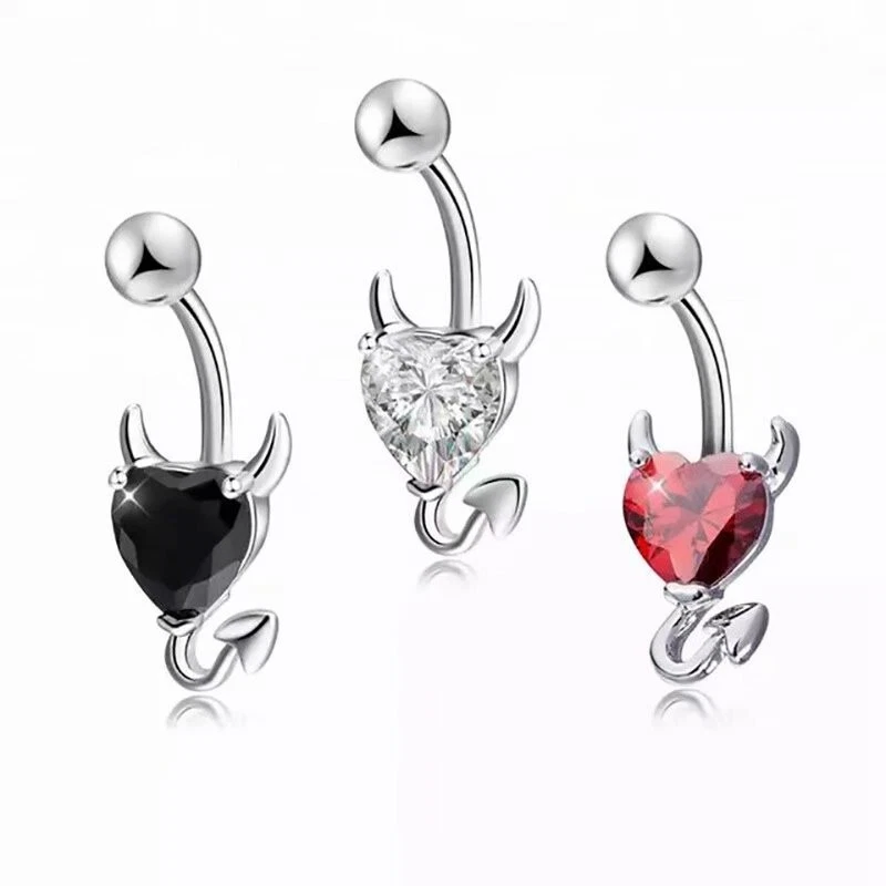 Nuevo Piercing Quirúrgico Hermoso Anillo Ombligo Ombligo Diseño Diablo Barra Cristal Foto 3 de 4