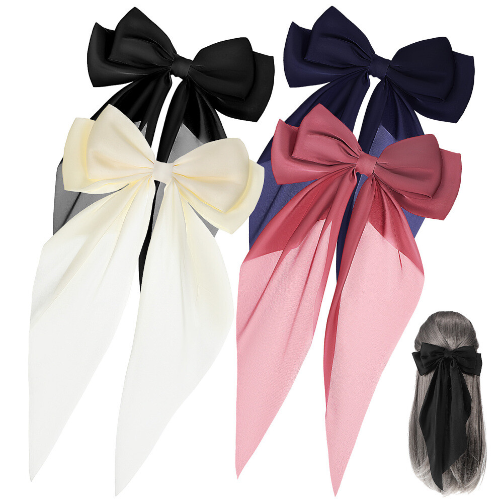 4 Pcs Bow Hair Clips Large Hair Bows Long Hair Clips Hair Accessories For Girls