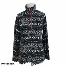 Eddie Bauer Womens 1/4 Zip Black Fleece Southwestern Long Sleeve Mock Neck M