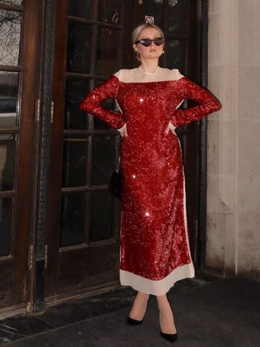 半額sale - タイムセールをお見逃しなく ZARA WOMAN SEQUIN CHIFFON RED MIDI DRESS ZW COLLECTION_4786 服、靴