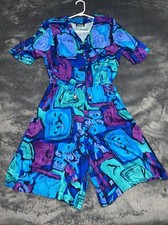 Vintage Abstract 80s Jumper Shorts Stretch Jumpsuit Romper Bright One Piece USA