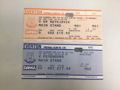 1995/96  Everton v KR Reykjavik  Feyenoord  Full Match Ticket  Cup Winners Cup