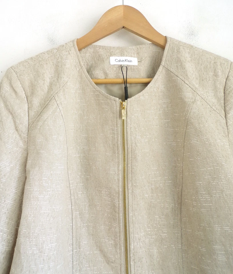 Chaqueta para mujer Calvin Klein nueva con etiquetas talla grande 14W beige texturizada ligera moto Foto 2 de 4